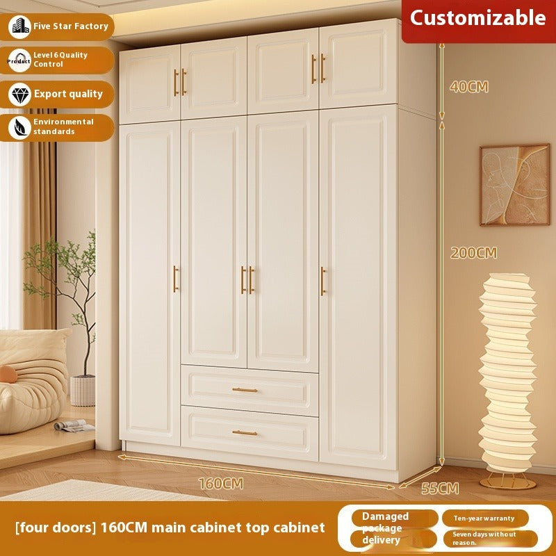 Custom Solid Wood Wardrobe – Cream-Style European Closet for Kids & Small Bedrooms