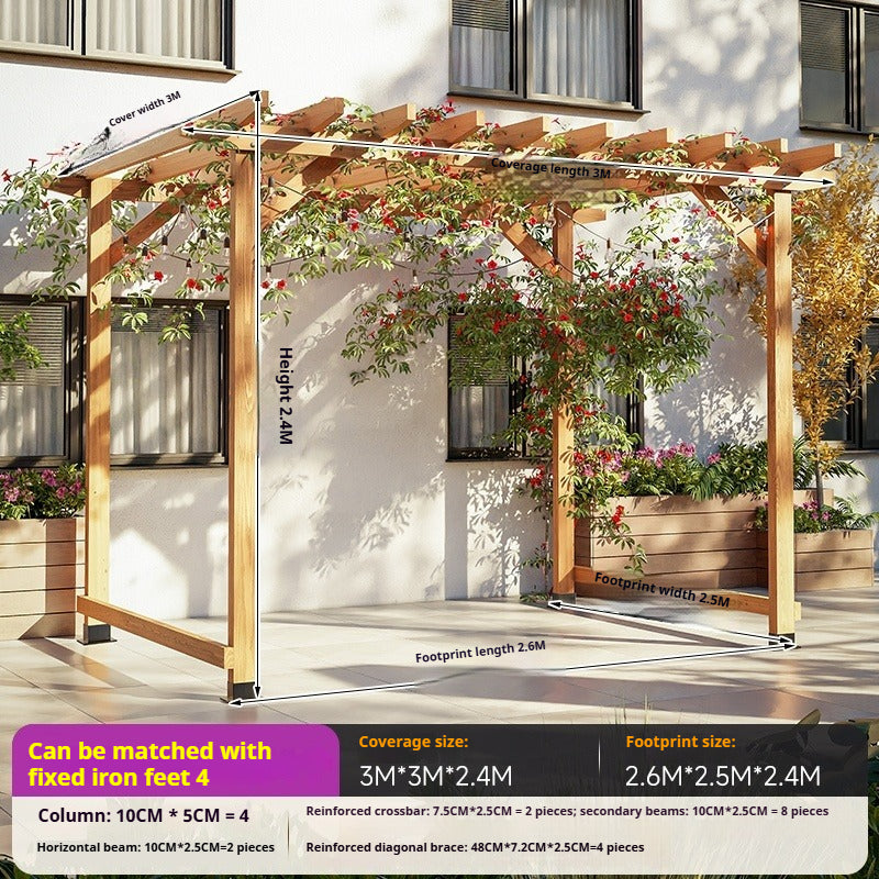Outdoor Pergola & Trellis Pavilion in Treated Wood for Villa Garden & Courtyard Use