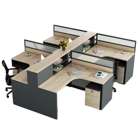 Office Desk & Chair Workstation Set with Partition Panels for Employees and Finance Staff