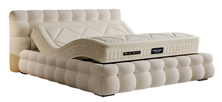 Smart Full-Control Electric Bed – French Cream-Style Upholstered Double Bed with Lifting Frame, 3D Mattress & 2 Nightstands