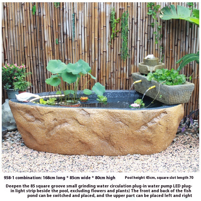Rustic Garden Rockery Fountain with Fish Pond for Courtyard, Terrace & Balcony Decoration