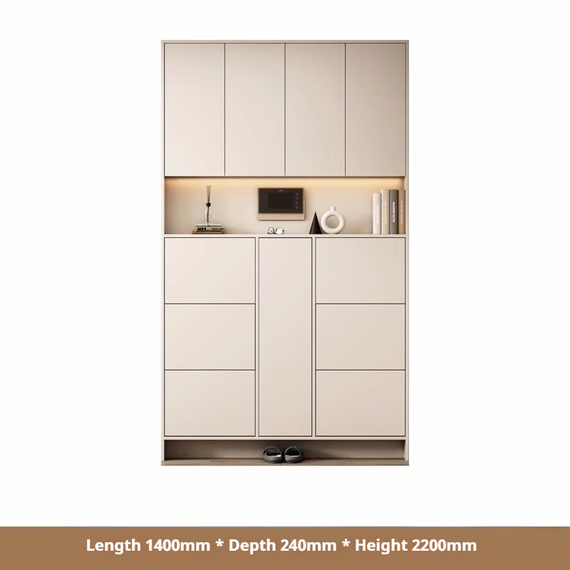 Custom Solid Wood Slim Flip-Drawer Shoe Cabinet – Tall Wall-Mounted Entryway Unit for Home