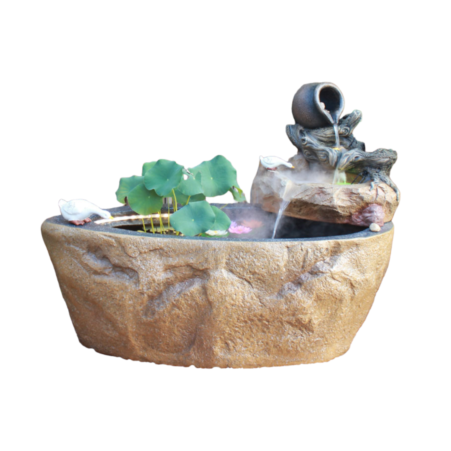 Rustic Garden Rockery Fountain with Fish Pond for Courtyard, Terrace & Balcony Decoration