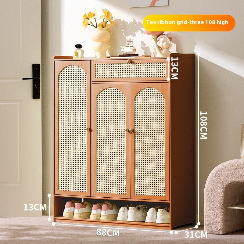 Cream-Style Entryway Shoe Cabinet – All-in-One Ventilated Storage with Mesh Doors for Living Room Divider Use