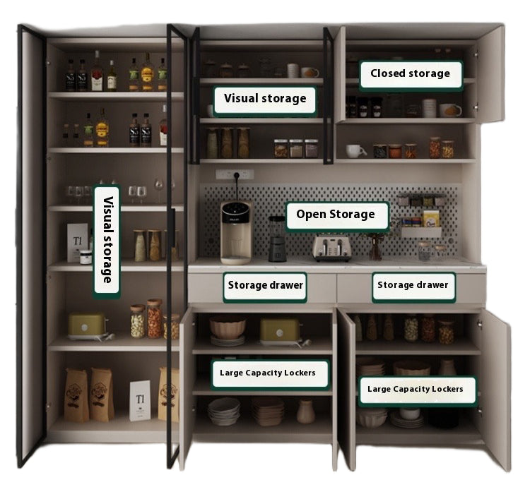 Solid Wood Sideboard with Sintered Stone Top – All-in-One Wall Cabinet for Tea, Wine & Storage