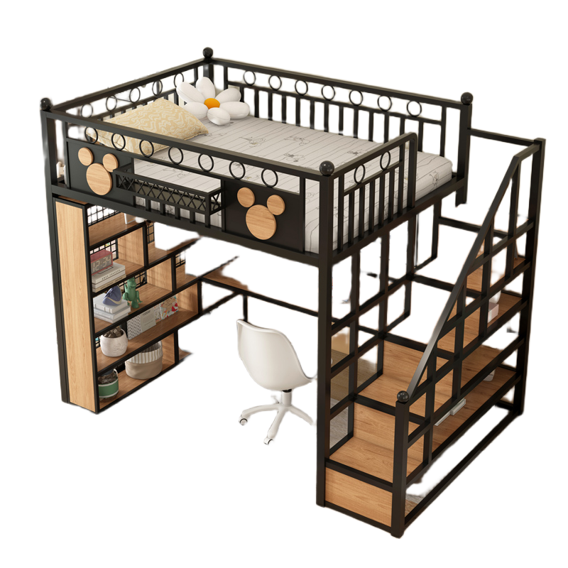 Elegant Double-Decker Metal Loft Bed with Ladder and Under-Bed Desk, Customizable Bedroom Furniture