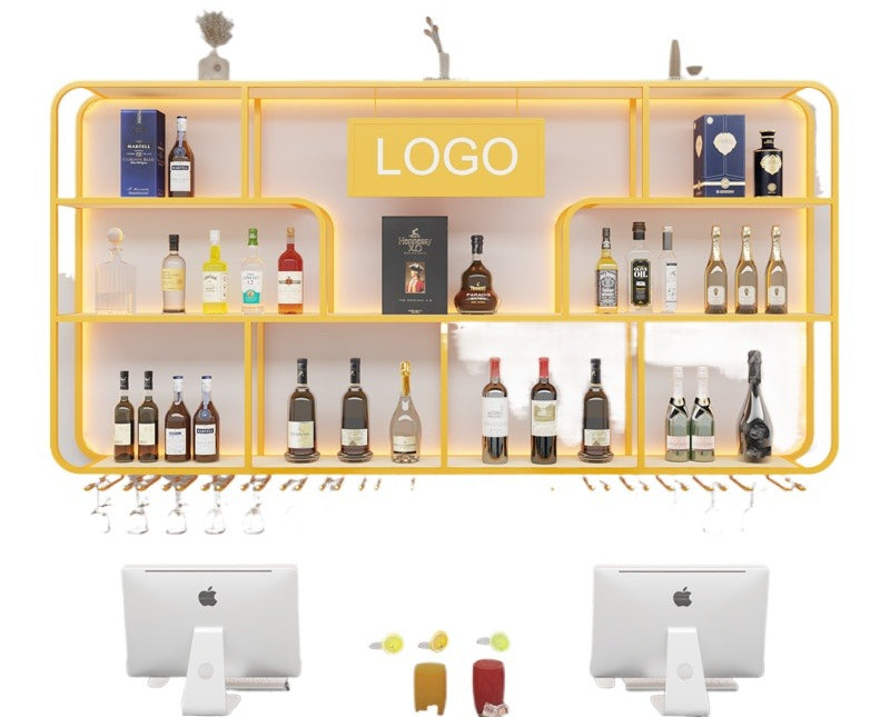 Wall-Mounted LED Wine Rack – Gold Light Display Shelf for Bars, Restaurants & Billiard Halls