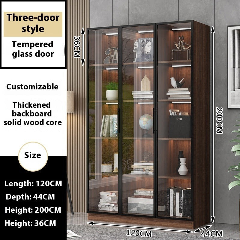 Custom Full-Wall Solid Wood Bookshelf – Floor-to-Ceiling Display Cabinet with Glass & Solid Doors for Study Room