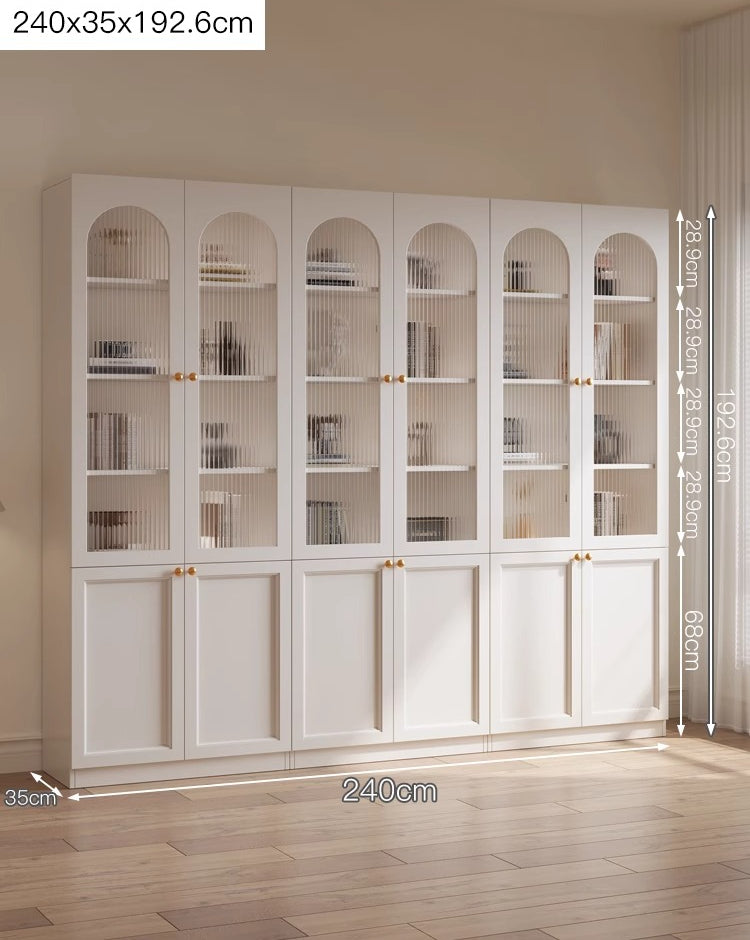 Custom Solid Wood Arched Display Cabinet – Wall-Mounted Dustproof Bookshelf with Glass Doors for Living Room