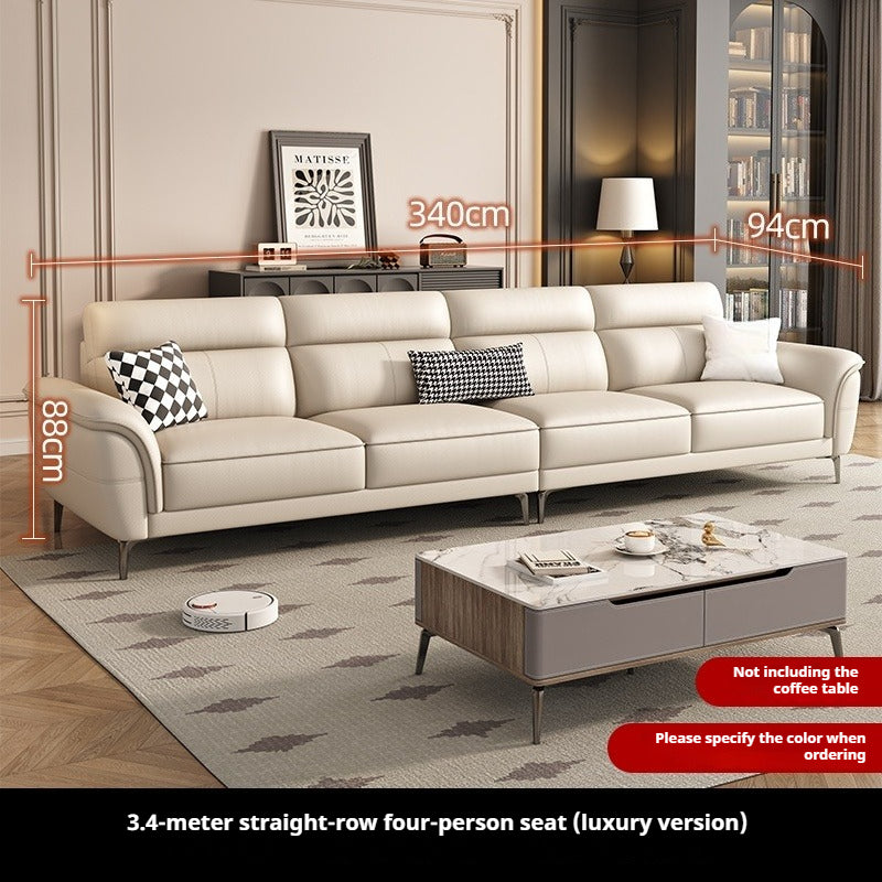 Cream-Style Top-Grain Leather 3-Seater Sofa with High Legs for Modern Small Living Rooms