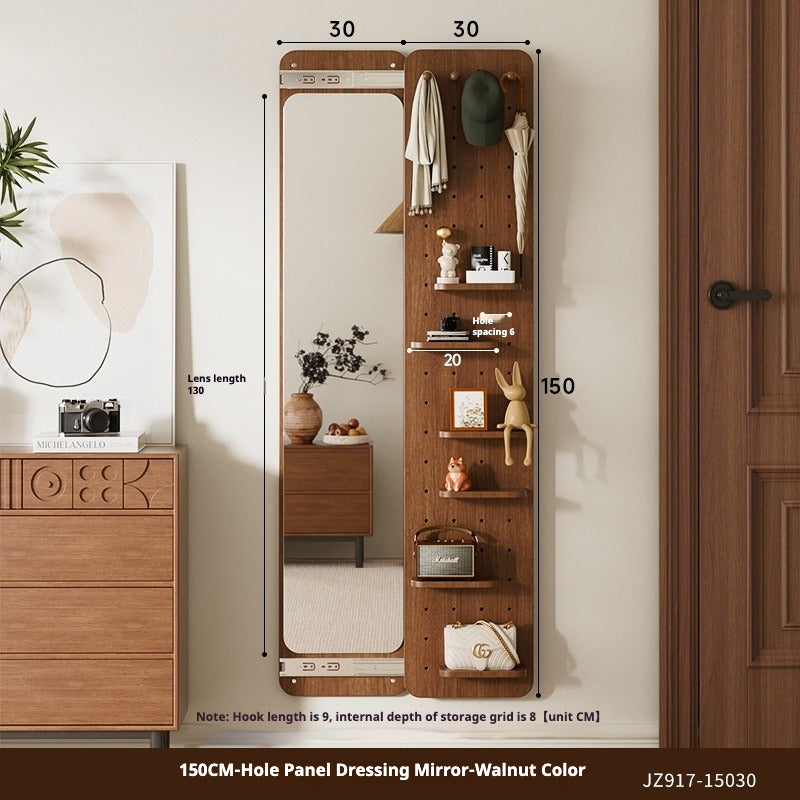 Sliding Hidden Full-Length Mirror – Wall-Mounted Dressing Mirror with Pegboard Cover for Entryway