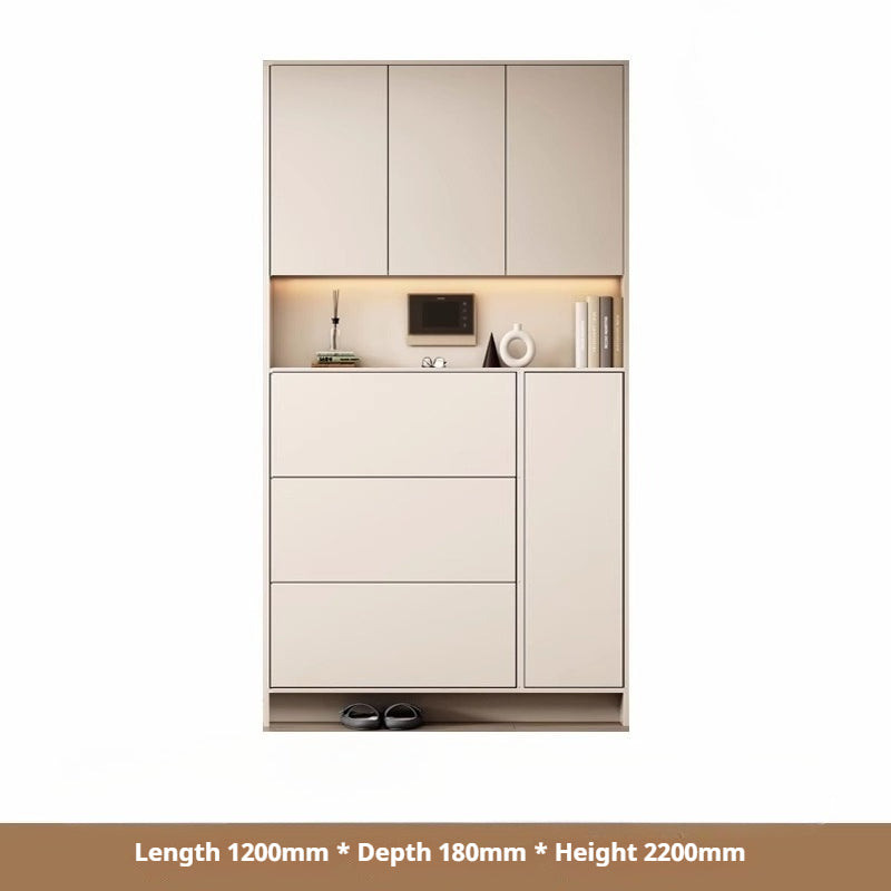 Custom Solid Wood Slim Flip-Drawer Shoe Cabinet – Tall Wall-Mounted Entryway Unit for Home