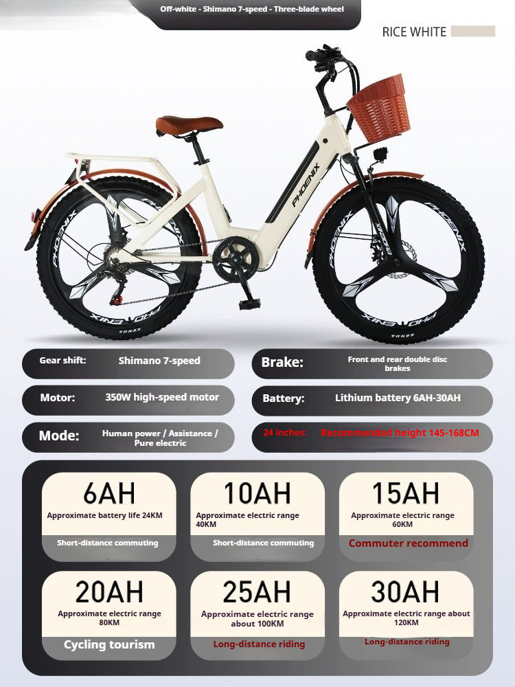 Electric Commuter Bike for Adults – 25Ah Lithium Battery, 7-Speed, 3-Spoke Wheels, Pedal Assist