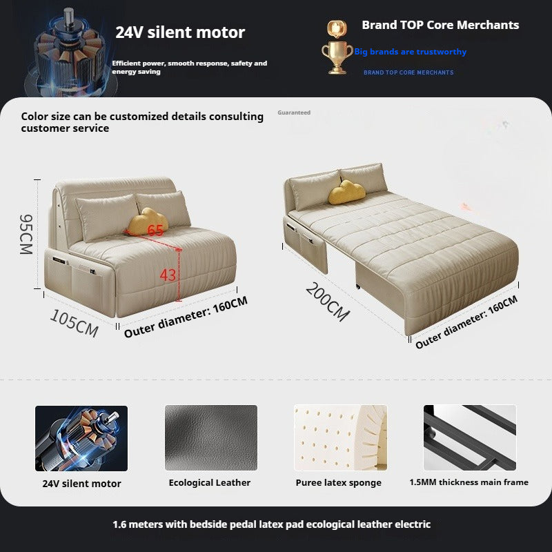 Smart Electric Leather Sofa Bed - Multifunction Folding Recliner with Latex Mattress for Small Spaces