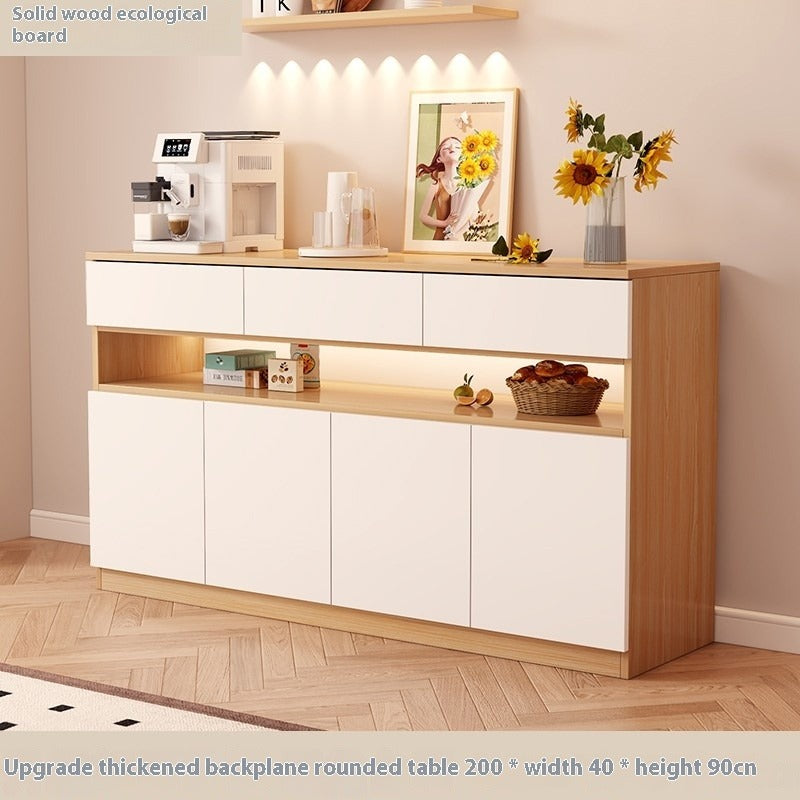 Nordic Solid Wood Sideboard – Full-Height Wall Cabinet with Tall & Low Storage Units for Kitchen & Living Room