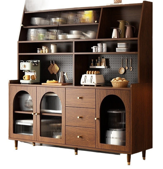 Walnut Vintage Sideboard Cabinet – All-in-One Wall-Mounted Wine & Storage Unit for Kitchen or Living Room