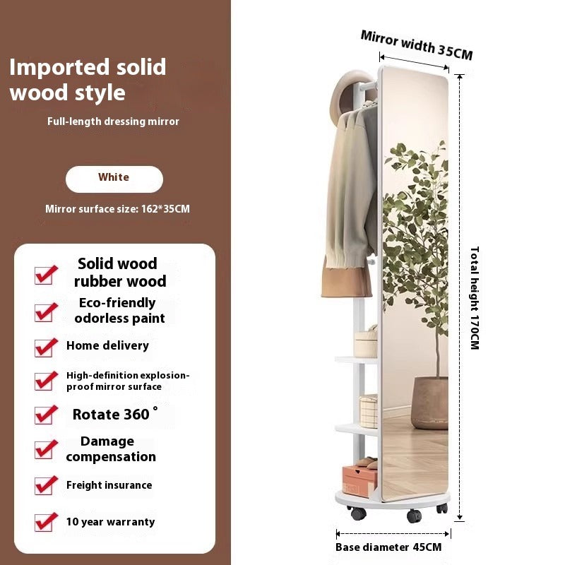 Rotating Freestanding Full-Length Mirror with Built-in Coat Rack – Mobile Dressing Mirror for Bedroom