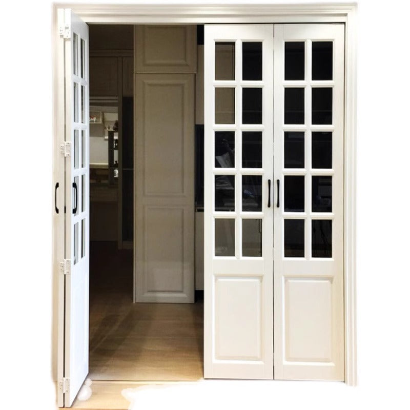 Solid Wood Folding Sliding Door – French Style Fluted Glass Partition for Kitchen, Bedroom & Balcony