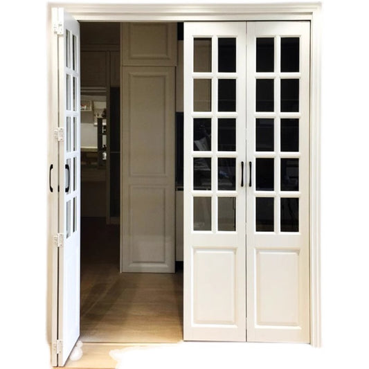 Solid Wood Folding Sliding Door – French Style Fluted Glass Partition for Kitchen, Bedroom & Balcony