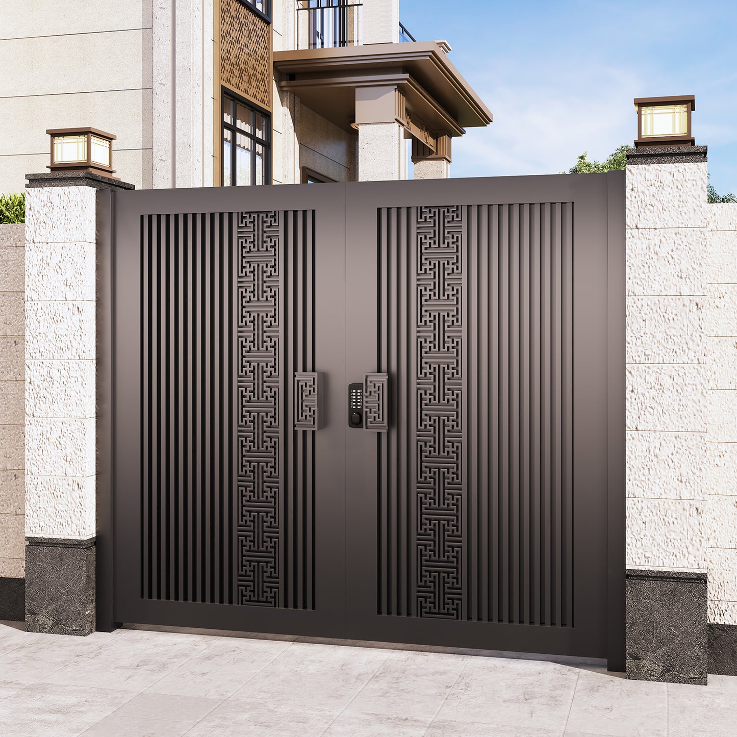 Wrought Iron & Aluminum Courtyard Gate – Modern Swing Gate for Villas and Garden Entrances