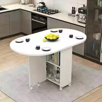 Slim Foldable Dining Table with Wheels for Small Apartments & Multi-Purpose Use