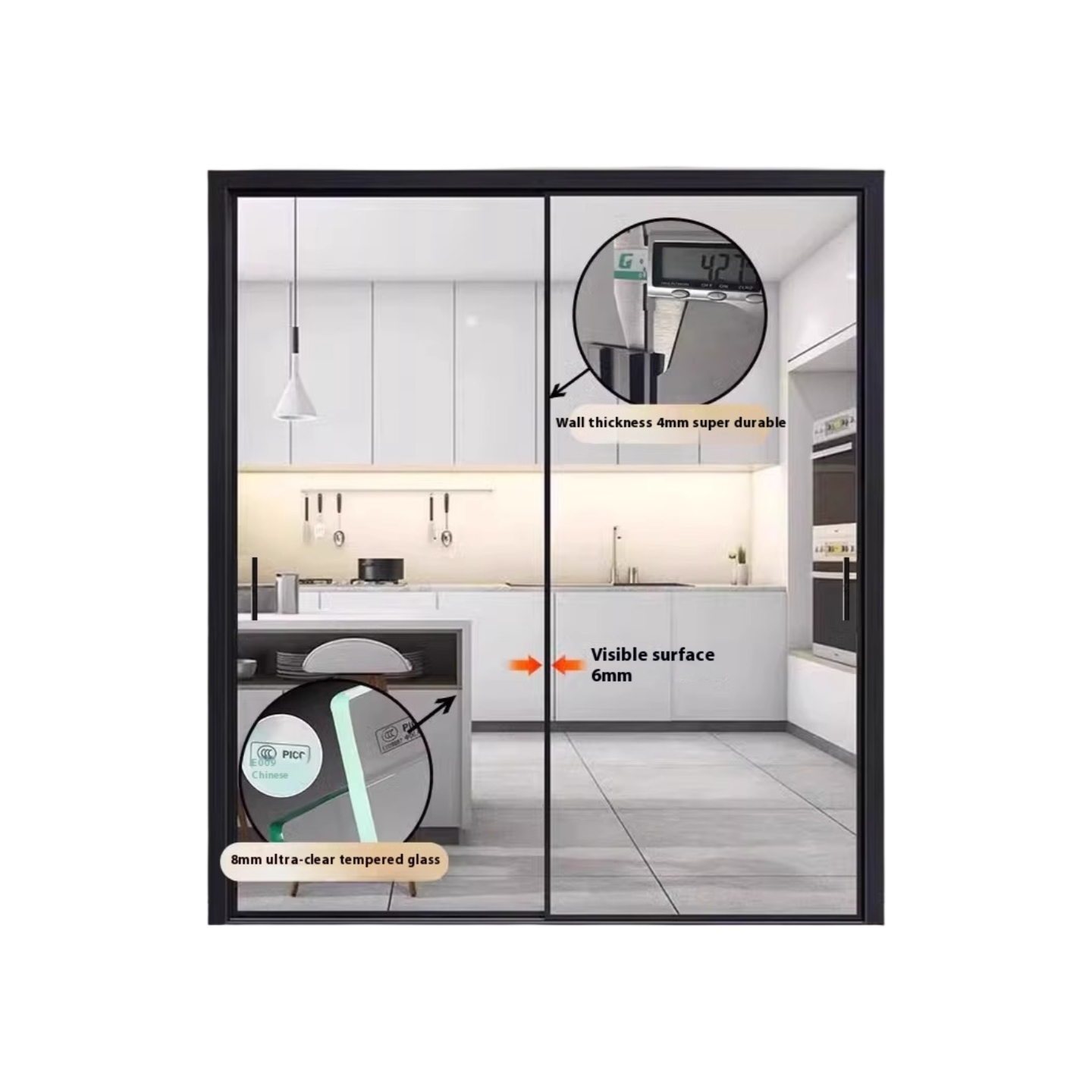 Sliding Glass Door – Triple Hidden Top-Hung Track Partition for Kitchen, Balcony, Living Room & Bathroom