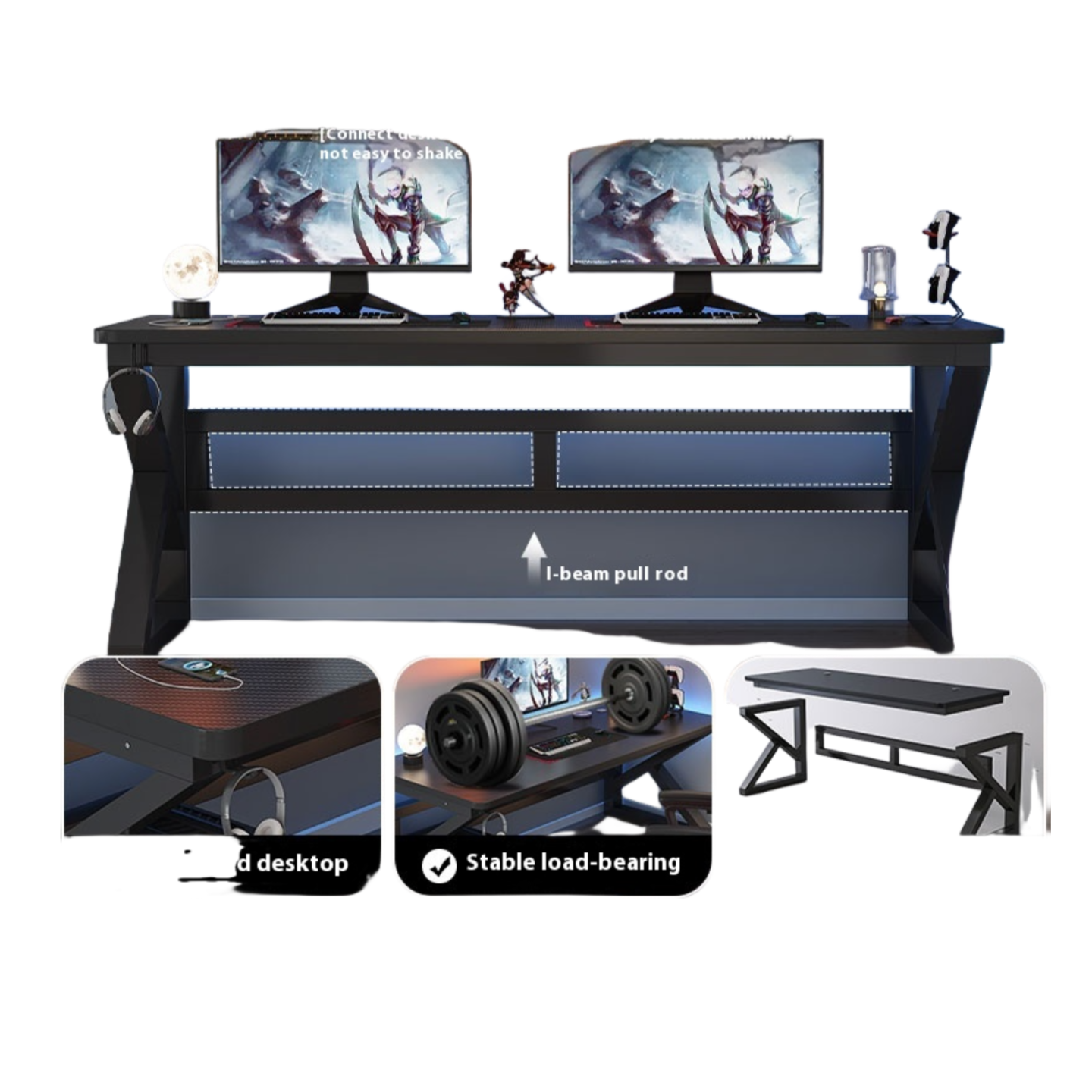 Dual Workstation Gaming Desk Set – Carbon Fiber Computer Table with Chairs for Bedroom, Office & Internet Cafe