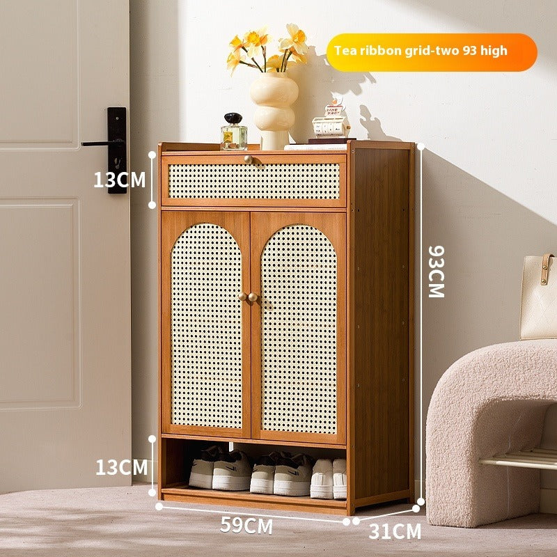 Cream-Style Entryway Shoe Cabinet – All-in-One Ventilated Storage with Mesh Doors for Living Room Divider Use
