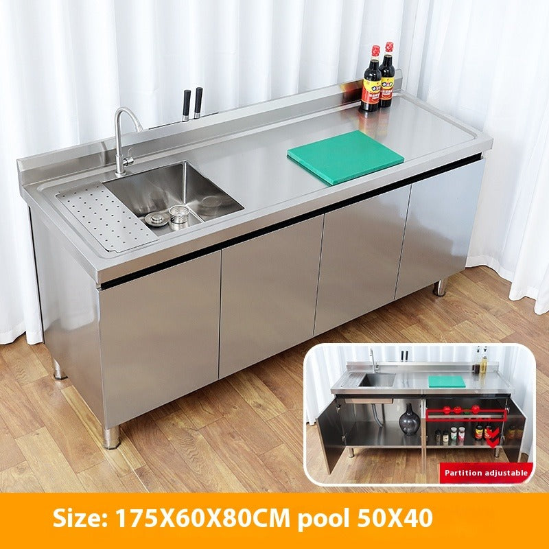 Stainless Steel Prep & Checkout Table – Integrated Sink, Workstation & Storage Cabinet for Kitchen or Retail Use