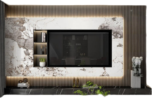 Purple Sintered Stone TV Cabinet – Long Cream-Style Modern Luxury Console with Marble Texture
