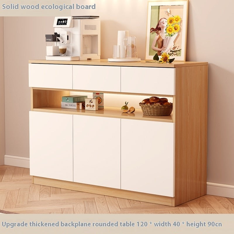 Nordic Solid Wood Sideboard – Full-Height Wall Cabinet with Tall & Low Storage Units for Kitchen & Living Room