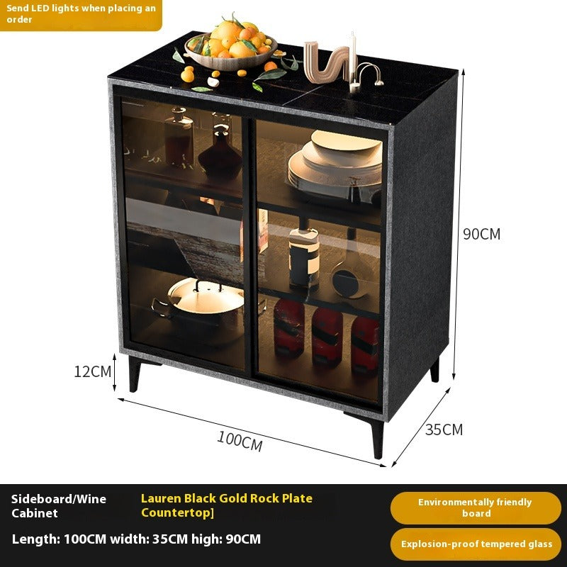 Custom Sintered Stone Sideboard with Sliding Glass Doors – Modern Luxury Cabinet with Motion Sensor Light for Kitchen & Dining