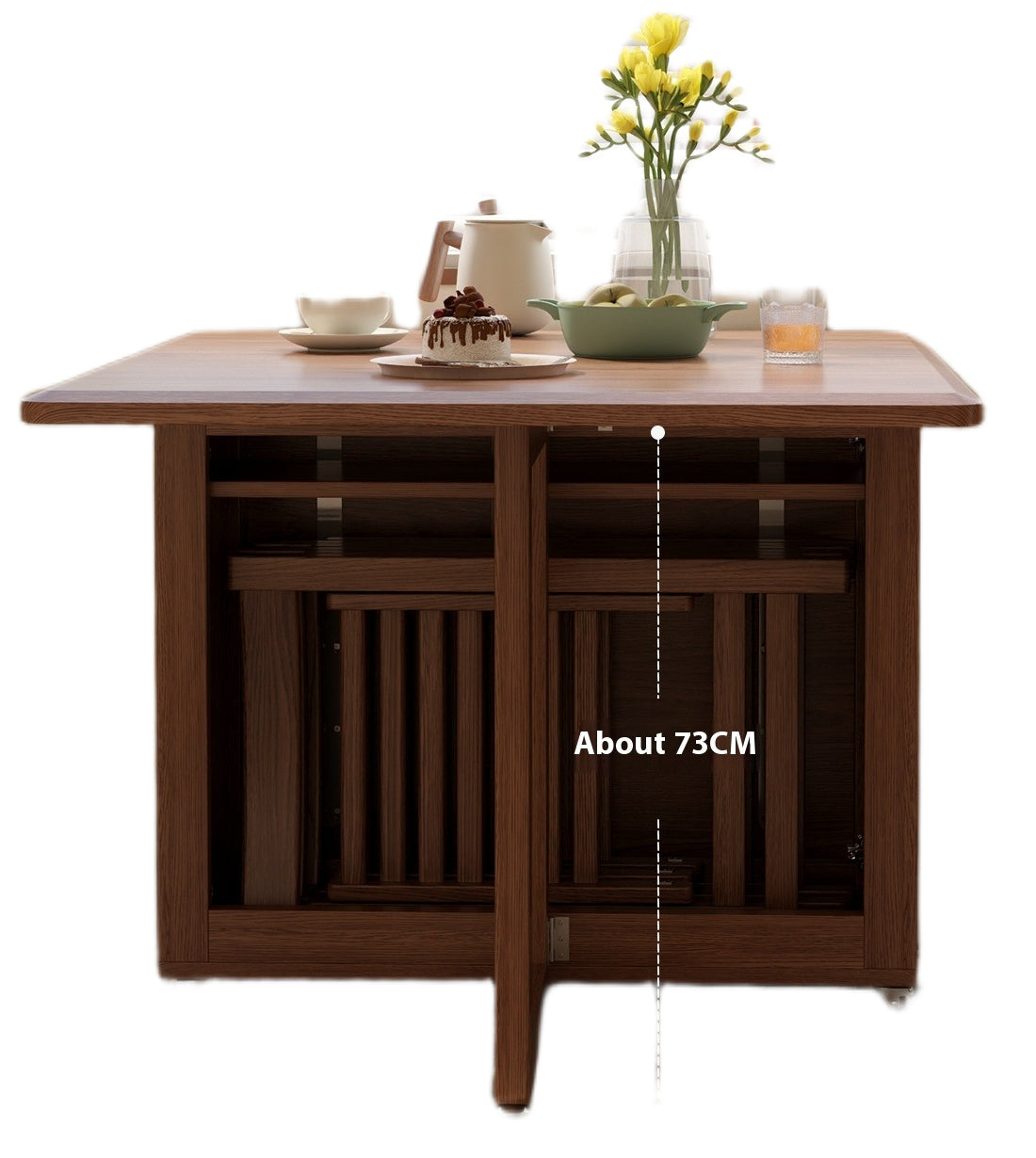 Solid Wood Foldable Dining Table Set for Small Apartments in Rectangular Shape