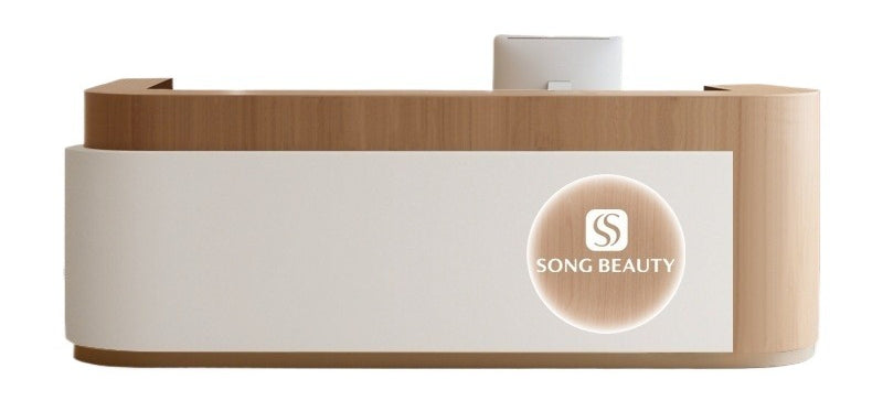Wooden Reception Desk – Minimalist Cashier & Bar Counter for Boutique, Salon, or Studio