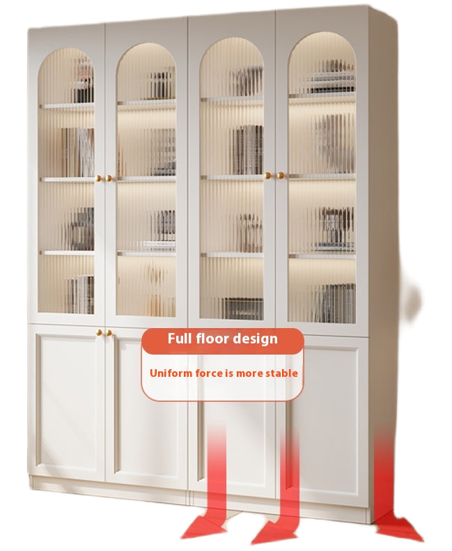 Custom Solid Wood Arched Display Cabinet – Wall-Mounted Dustproof Bookshelf with Glass Doors for Living Room