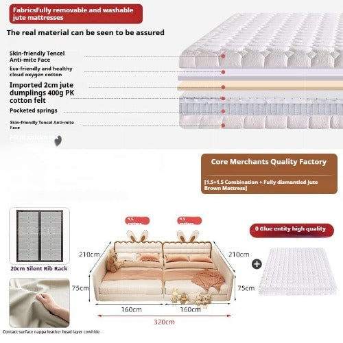 Tatami Combo Bed with Separate Sleeping Areas for Kids - High-Quality Cotton Fitted Sheet, 200x180cm, 200x200cm, 200x220cm