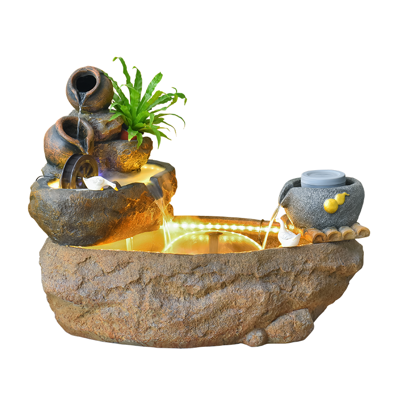 Rustic Garden Rockery Fountain with Fish Pond for Courtyard, Terrace & Balcony Decoration