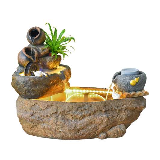 Rustic Garden Rockery Fountain with Fish Pond for Courtyard, Terrace & Balcony Decoration