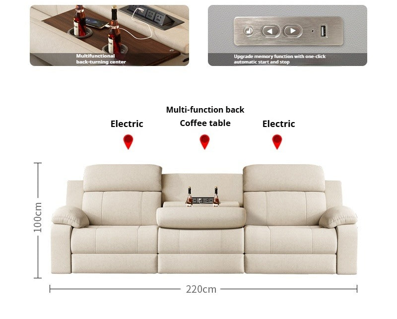 Zero-Wall Electric Reclining Leather Sofa with Ultra-Comfort Cushions for Modern Home Theater