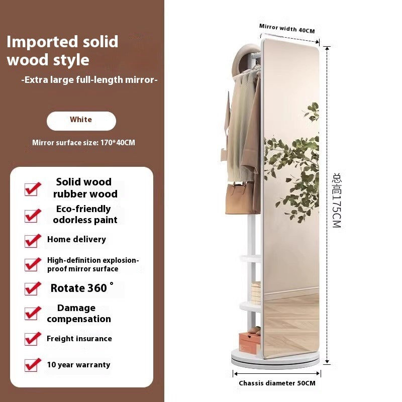 Rotating Freestanding Full-Length Mirror with Built-in Coat Rack – Mobile Dressing Mirror for Bedroom