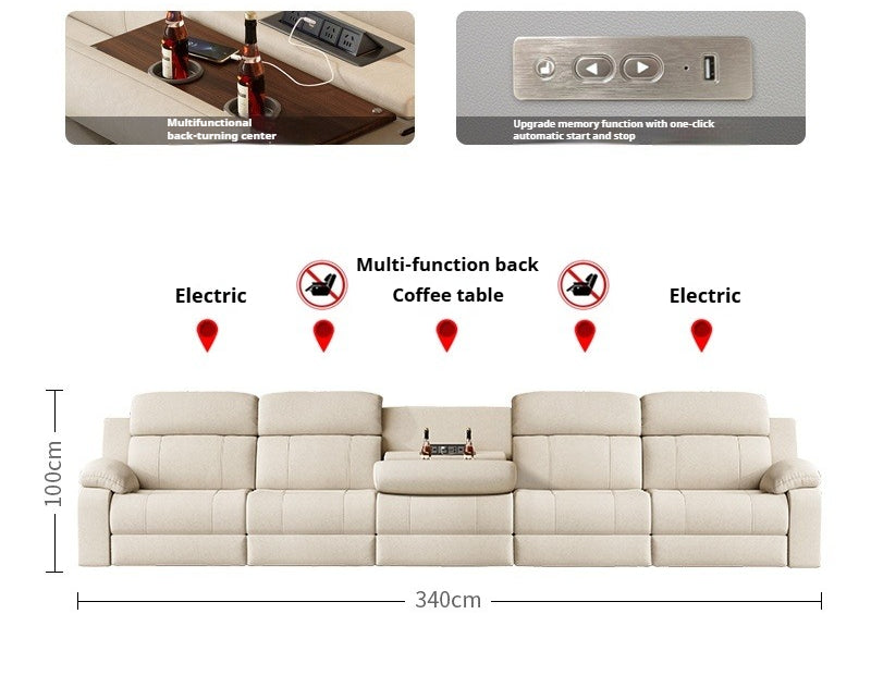 Zero-Wall Electric Reclining Leather Sofa with Ultra-Comfort Cushions for Modern Home Theater