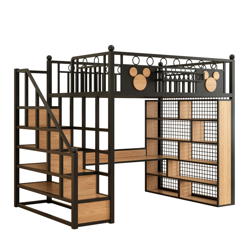 Elegant Double-Decker Metal Loft Bed with Ladder and Under-Bed Desk, Customizable Bedroom Furniture