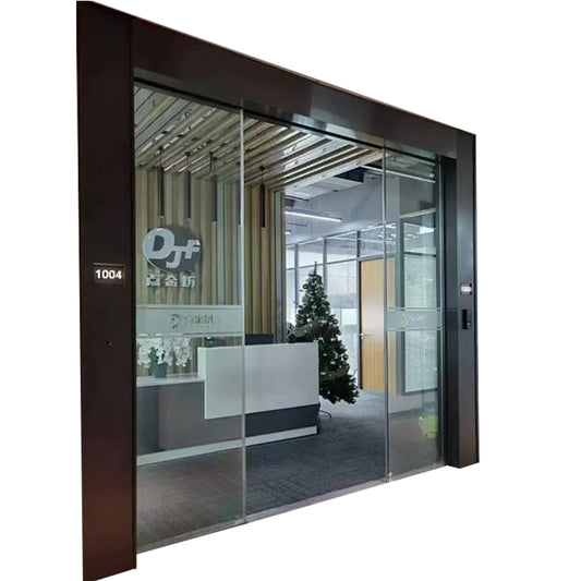 Smart Sensor Sliding Door – Face ID, Fingerprint & Card Access Control Glass Entry for Corporate Buildings